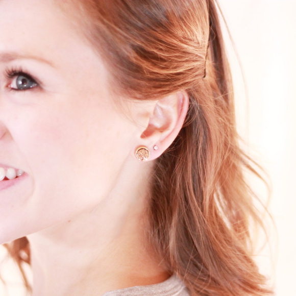 Round Druzy Studs - Rose — Everly and Ace - Picture 5 of 5